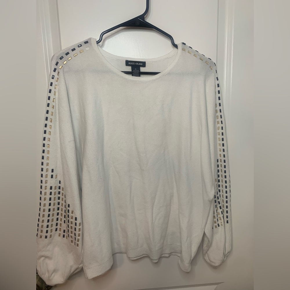 Elliott Lauren White Blouse with Studded Details